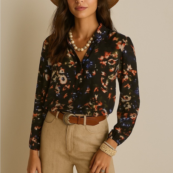 Koton Tops - Black and Orange Notched Collar Button Down Shirt